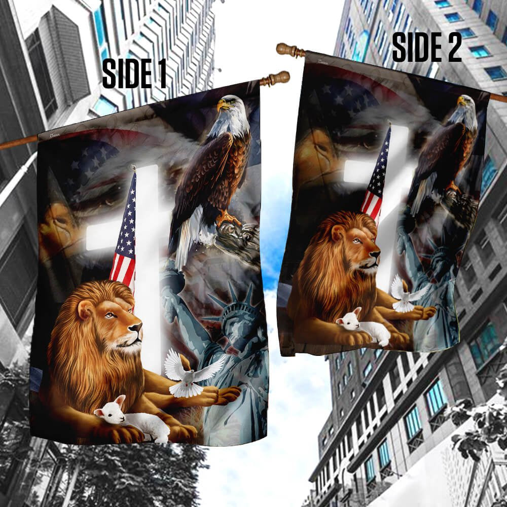 Christian Garden Flags, Lion and Lamb American Flag, Christian House Flags, Christian Cross Flag, Faith Flag
