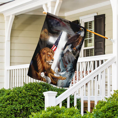 Christian Garden Flags, Lion and Lamb American Flag, Christian House Flags, Christian Cross Flag, Faith Flag