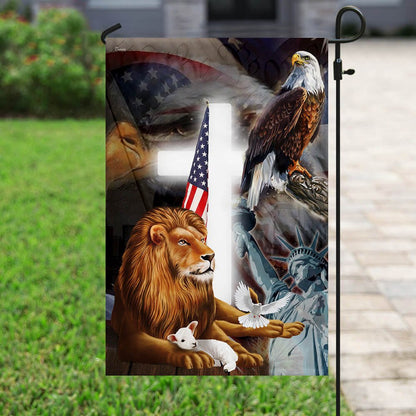 Christian Garden Flags, Lion and Lamb American Flag, Christian House Flags, Christian Cross Flag, Faith Flag