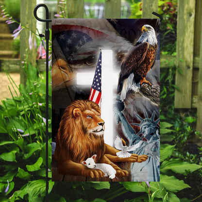 Christian Garden Flags, Lion and Lamb American Flag, Christian House Flags, Christian Cross Flag, Faith Flag