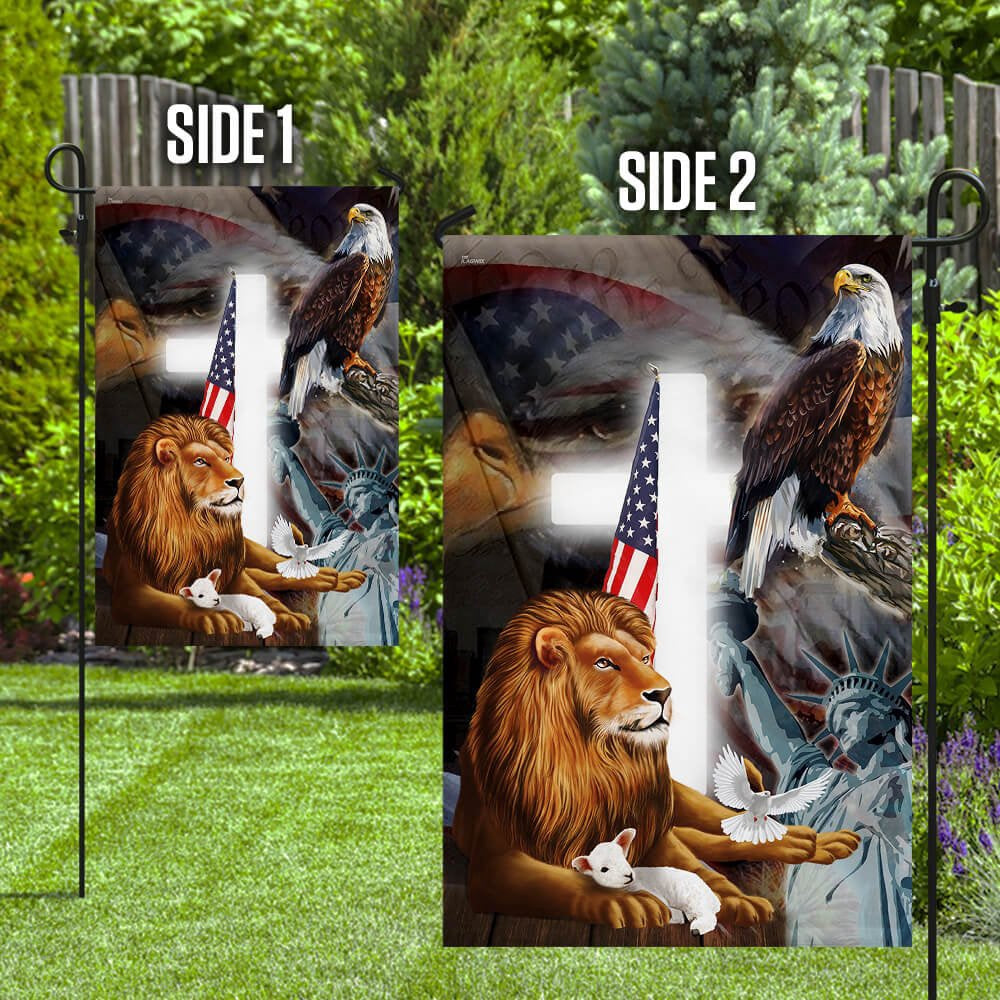 Christian Garden Flags, Lion and Lamb American Flag, Christian House Flags, Christian Cross Flag, Faith Flag