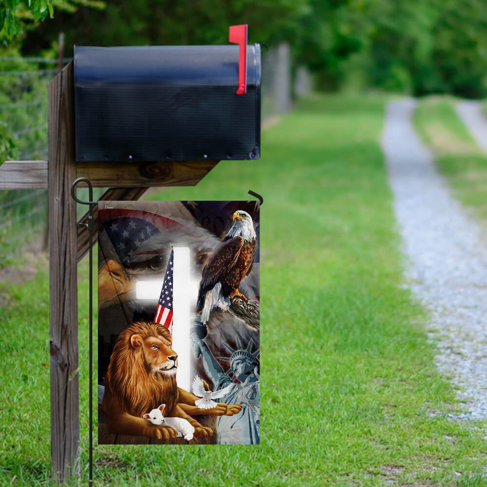 Christian Garden Flags, Lion and Lamb American Flag, Christian House Flags, Christian Cross Flag, Faith Flag