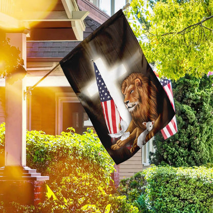 Christian Garden Flags, Lion and Lamb Cross Flag, Christian House Flags, Christian Cross Flag, Faith Flag