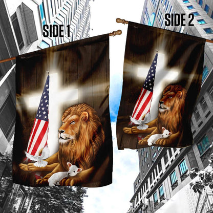 Christian Garden Flags, Lion and Lamb Cross Flag, Christian House Flags, Christian Cross Flag, Faith Flag