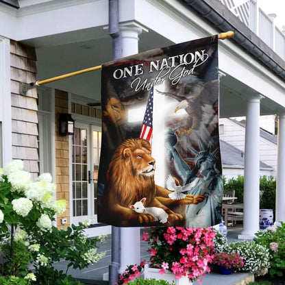 Christian Garden Flags, Lion and Lamb One Nation Under God Flag, Christian House Flags, Christian Cross Flag, Faith Flag