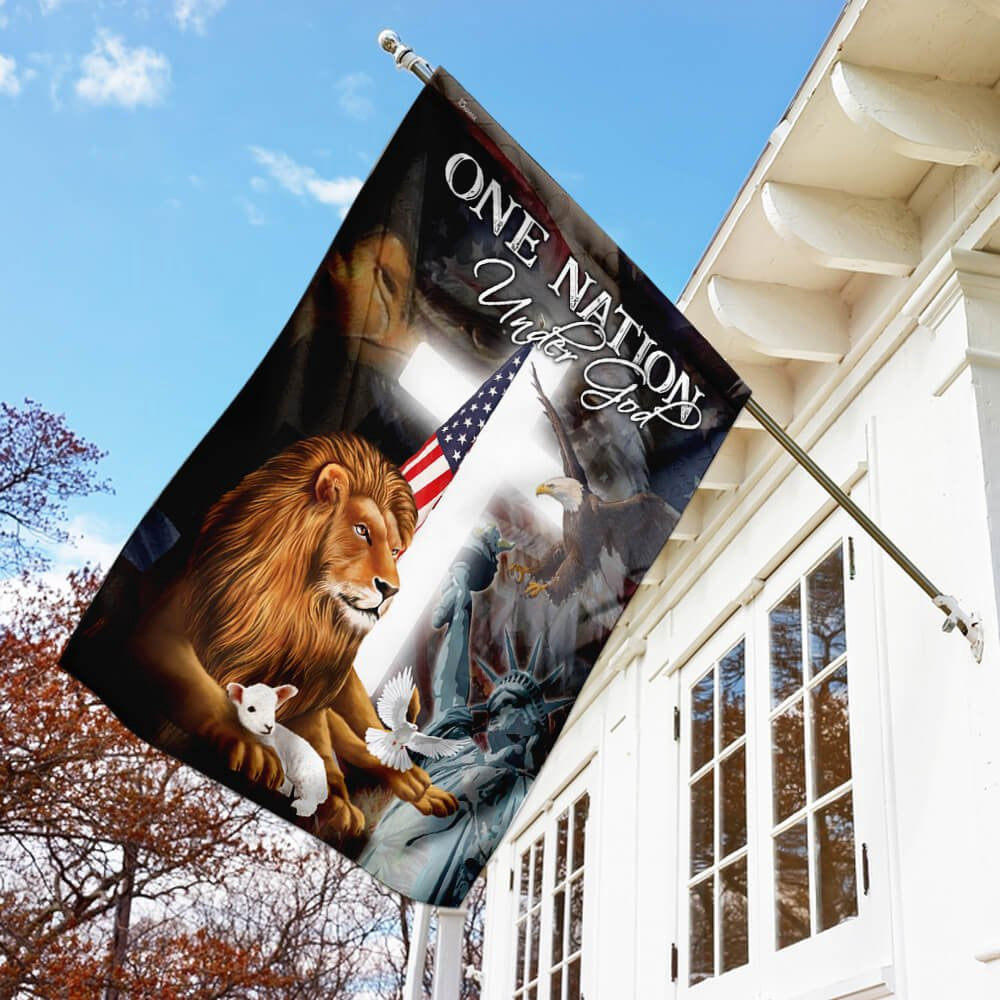 Christian Garden Flags, Lion and Lamb One Nation Under God Flag, Christian House Flags, Christian Cross Flag, Faith Flag