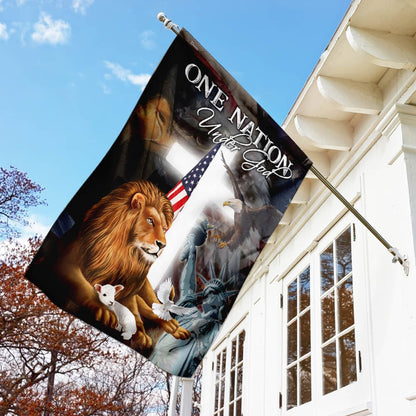 Christian Garden Flags, Lion and Lamb One Nation Under God Flag, Christian House Flags, Christian Cross Flag, Faith Flag