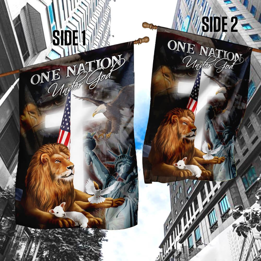 Christian Garden Flags, Lion and Lamb One Nation Under God Flag, Christian House Flags, Christian Cross Flag, Faith Flag
