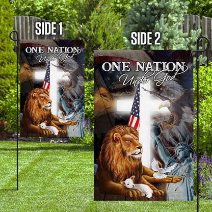 Christian Garden Flags, Lion and Lamb One Nation Under God Flag, Christian House Flags, Christian Cross Flag, Faith Flag