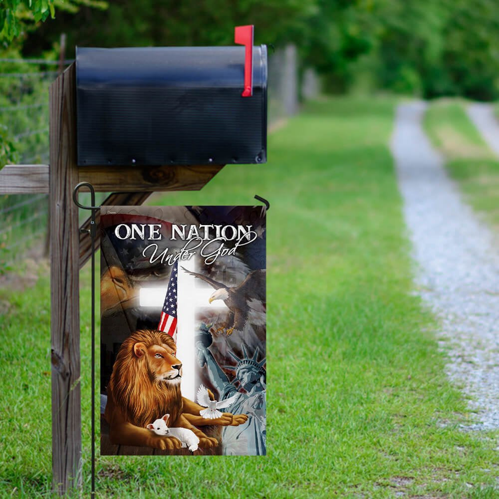 Christian Garden Flags, Lion and Lamb One Nation Under God Flag, Christian House Flags, Christian Cross Flag, Faith Flag