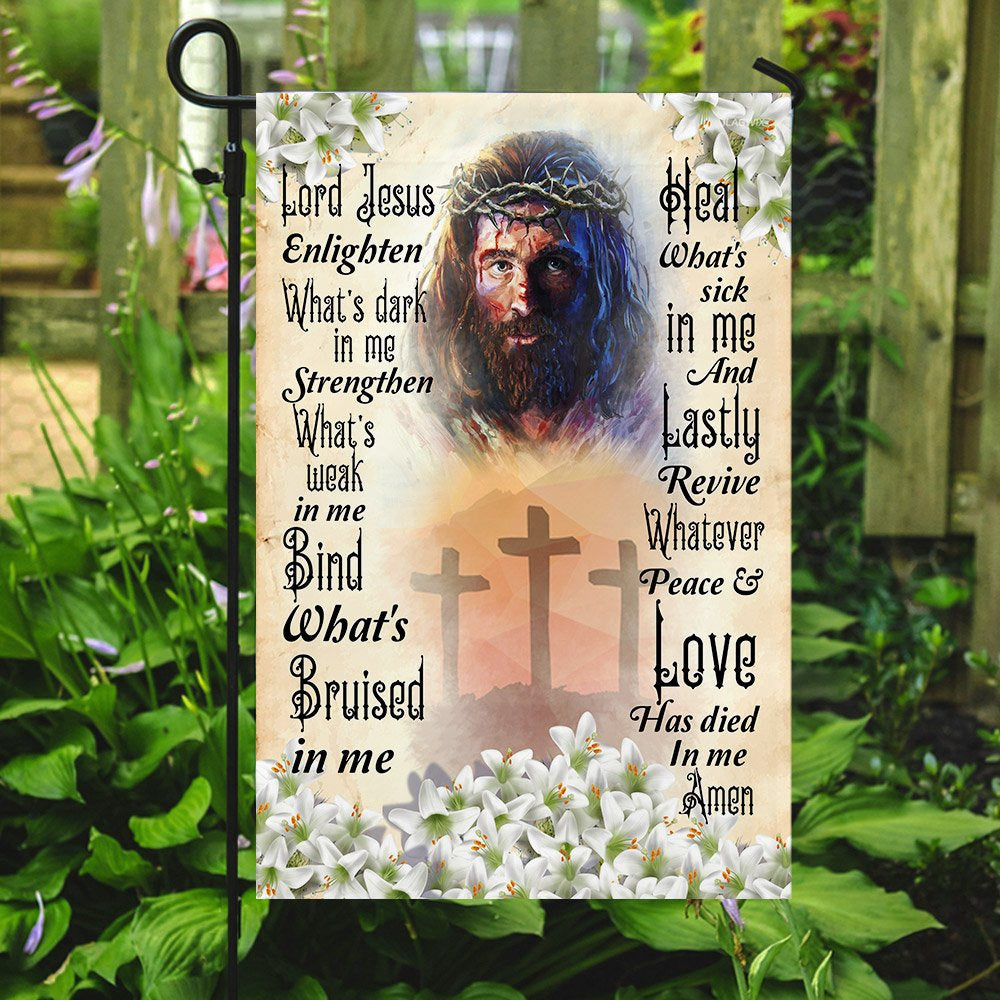 Christian Garden Flags, Lord Jesus Enlighten What's Dark  In Me Christian Flag, Christian House Flags, Christian Cross Flag, Faith Flag