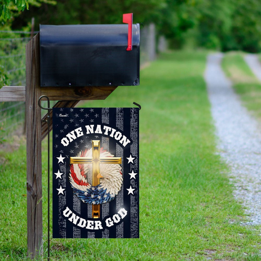 Christian Garden Flags, One Nation Under God Christian Wreath Flag, Christian House Flags, Christian Cross Flag, Faith Flag