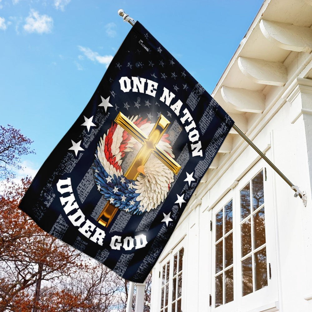 Christian Garden Flags, One Nation Under God Christian Wreath Flag, Christian House Flags, Christian Cross Flag, Faith Flag
