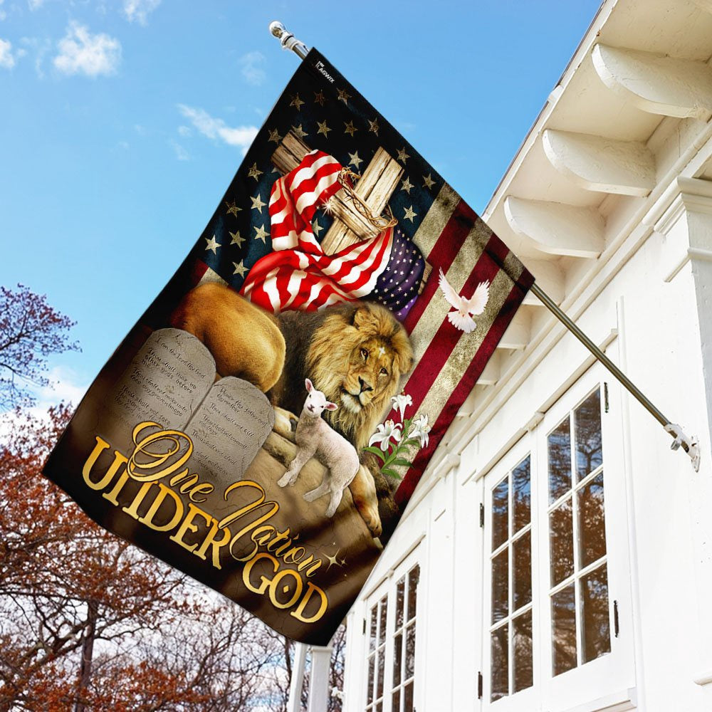 Christian Garden Flags, One Nation Under God Lion of Judah Lamb of God Flag, Christian House Flags, Christian Cross Flag, Faith Flag