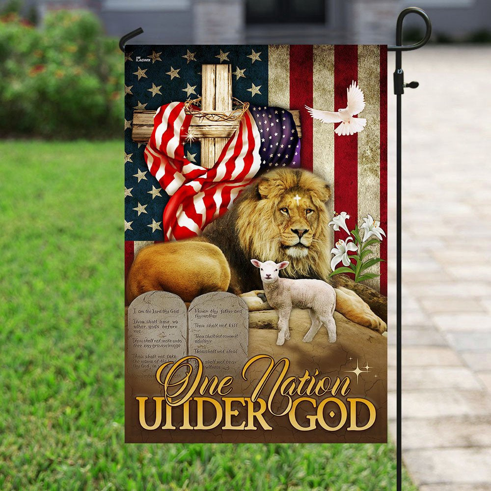 Christian Garden Flags, One Nation Under God Lion of Judah Lamb of God Flag, Christian House Flags, Christian Cross Flag, Faith Flag