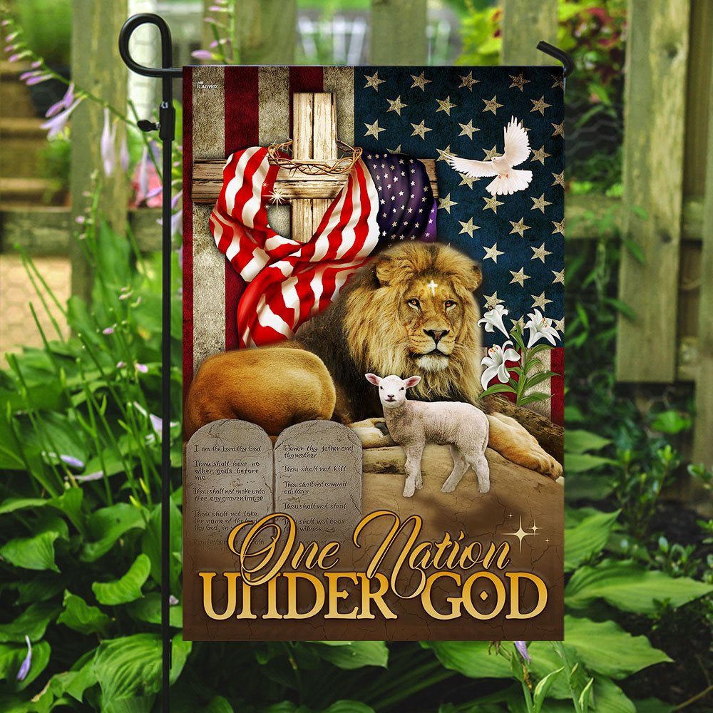 Christian Garden Flags, One Nation Under God Lion of Judah Lamb of God Flag, Christian House Flags, Christian Cross Flag, Faith Flag