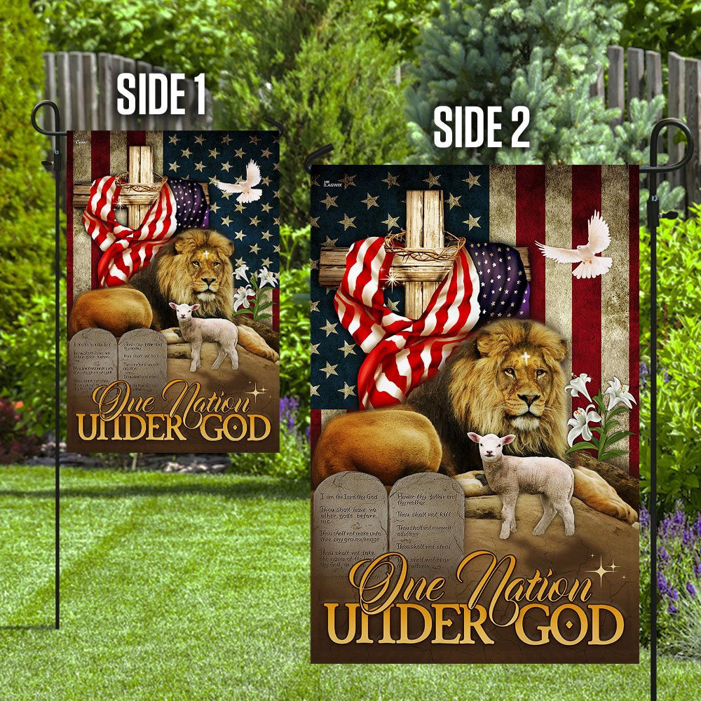 Christian Garden Flags, One Nation Under God Lion of Judah Lamb of God Flag, Christian House Flags, Christian Cross Flag, Faith Flag