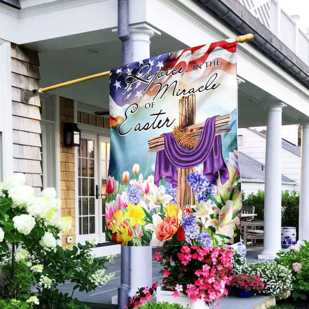 Christian Garden Flags, Rejoice In The Miracle Of Easter Cross Flag, Christian House Flags, Christian Cross Flag, Faith Flag