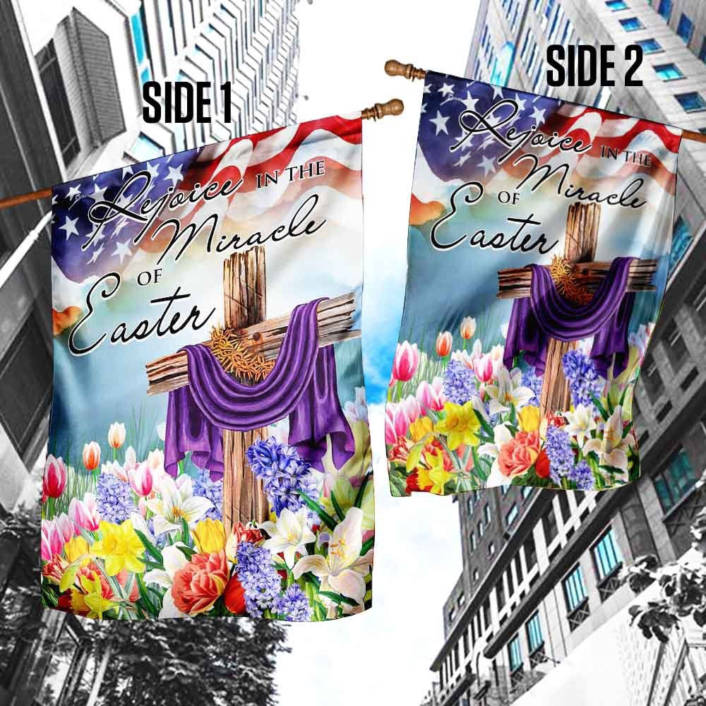 Christian Garden Flags, Rejoice In The Miracle Of Easter Cross Flag, Christian House Flags, Christian Cross Flag, Faith Flag