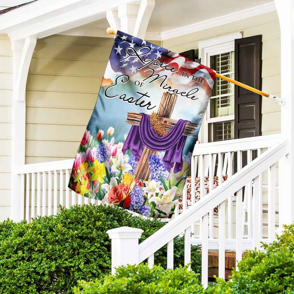 Christian Garden Flags, Rejoice In The Miracle Of Easter Cross Flag, Christian House Flags, Christian Cross Flag, Faith Flag