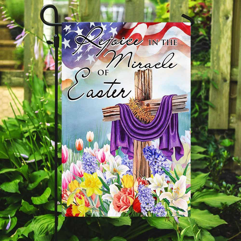 Christian Garden Flags, Rejoice In The Miracle Of Easter Cross Flag, Christian House Flags, Christian Cross Flag, Faith Flag