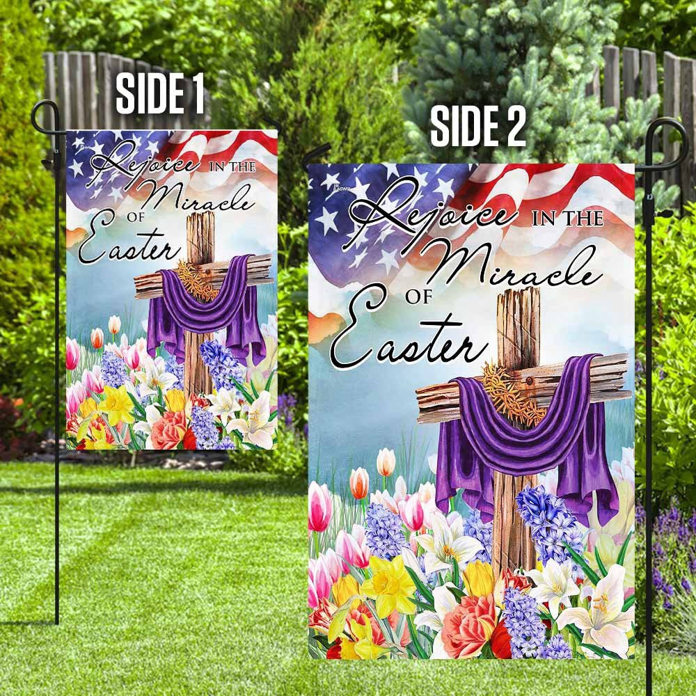 Christian Garden Flags, Rejoice In The Miracle Of Easter Cross Flag, Christian House Flags, Christian Cross Flag, Faith Flag