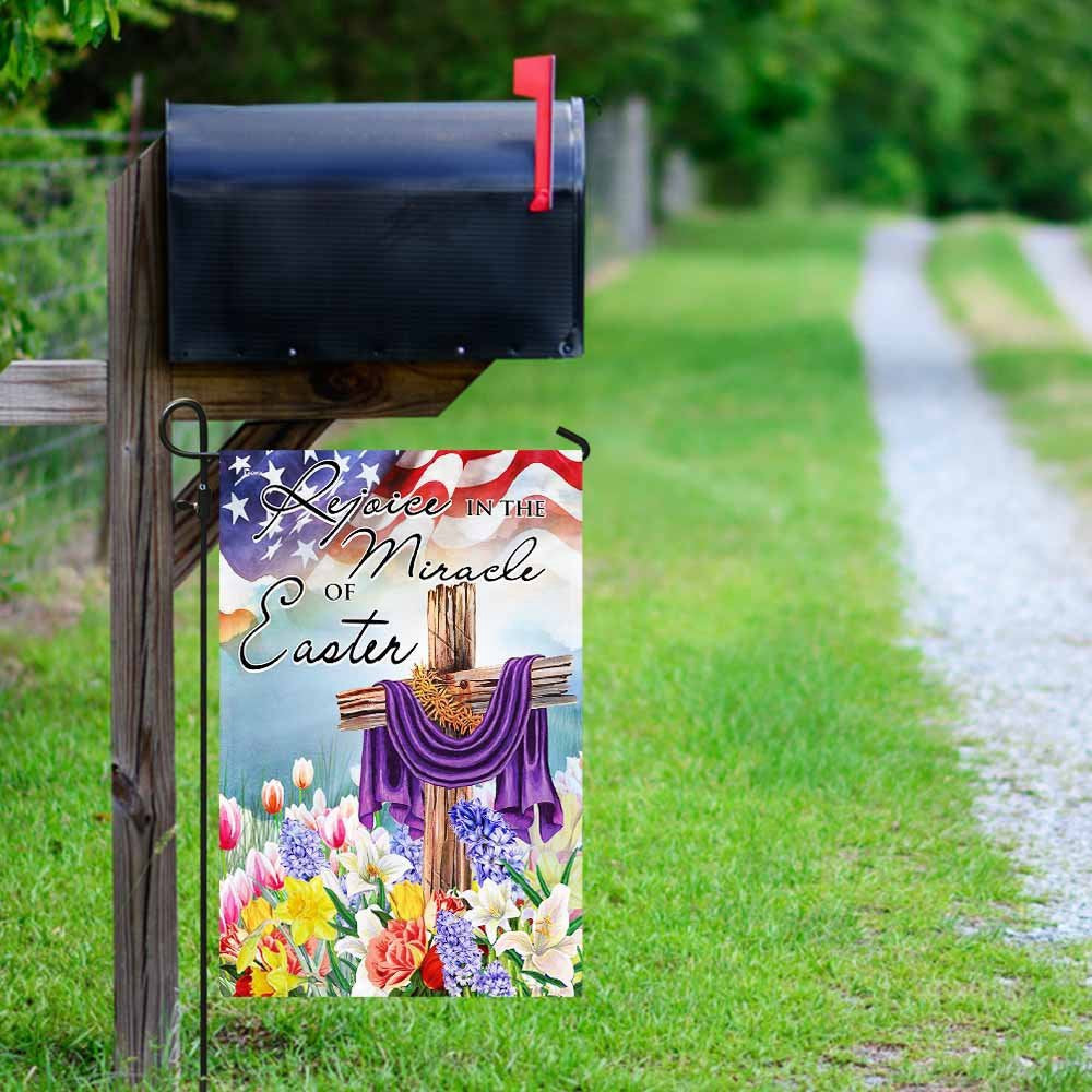 Christian Garden Flags, Rejoice In The Miracle Of Easter Cross Flag, Christian House Flags, Christian Cross Flag, Faith Flag