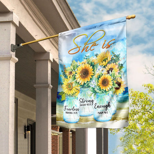Christian Garden Flags, She Is Strong She Is Fearless She Is Enough Flag, Christian House Flags, Christian Cross Flag, Faith Flag