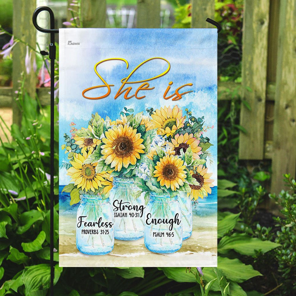 Christian Garden Flags, She Is Strong She Is Fearless She Is Enough Flag, Christian House Flags, Christian Cross Flag, Faith Flag