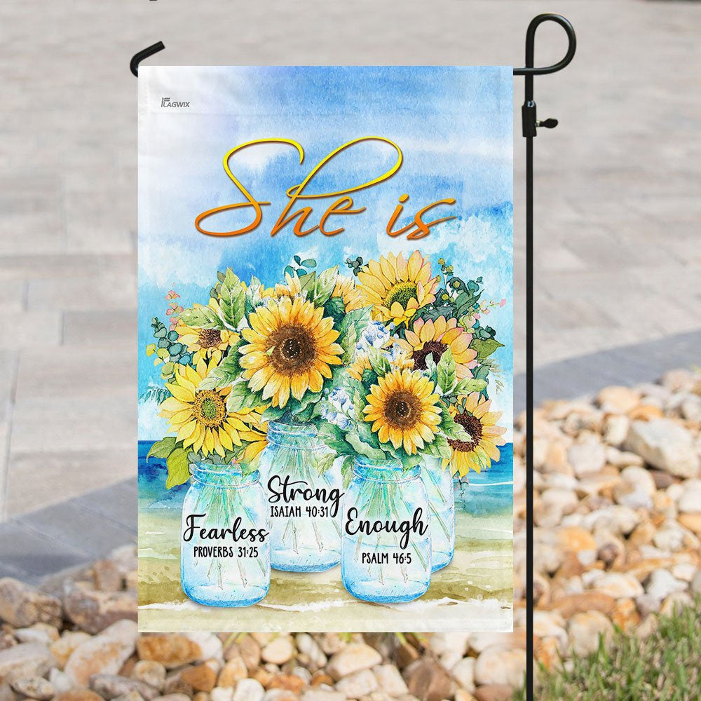 Christian Garden Flags, She Is Strong She Is Fearless She Is Enough Flag, Christian House Flags, Christian Cross Flag, Faith Flag