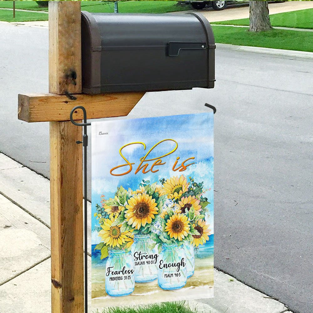 Christian Garden Flags, She Is Strong She Is Fearless She Is Enough Flag, Christian House Flags, Christian Cross Flag, Faith Flag