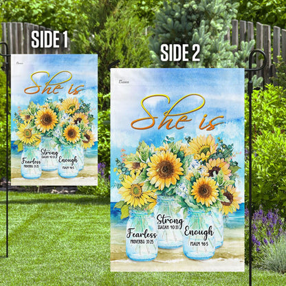 Christian Garden Flags, She Is Strong She Is Fearless She Is Enough Flag, Christian House Flags, Christian Cross Flag, Faith Flag