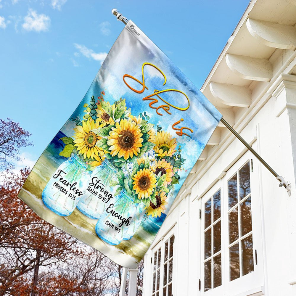 Christian Garden Flags, She Is Strong She Is Fearless She Is Enough Flag, Christian House Flags, Christian Cross Flag, Faith Flag