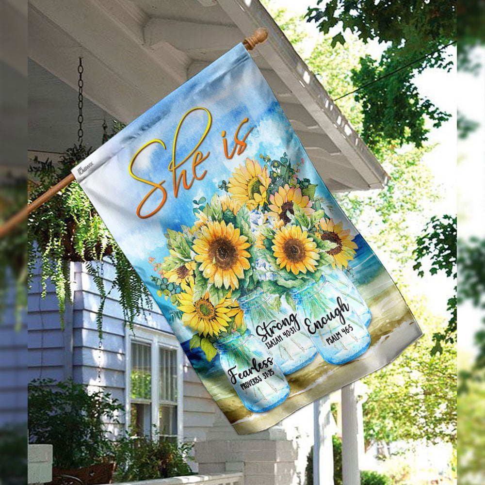 Christian Garden Flags, She Is Strong She Is Fearless She Is Enough Flag, Christian House Flags, Christian Cross Flag, Faith Flag
