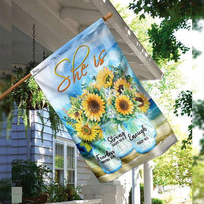 Christian Garden Flags, She Is Strong She Is Fearless She Is Enough Flag, Christian House Flags, Christian Cross Flag, Faith Flag