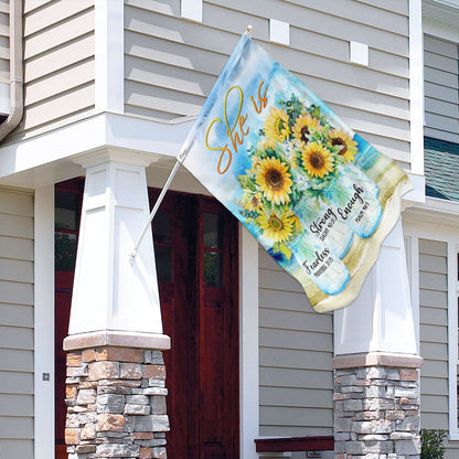 Christian Garden Flags, She Is Strong She Is Fearless She Is Enough Flag, Christian House Flags, Christian Cross Flag, Faith Flag