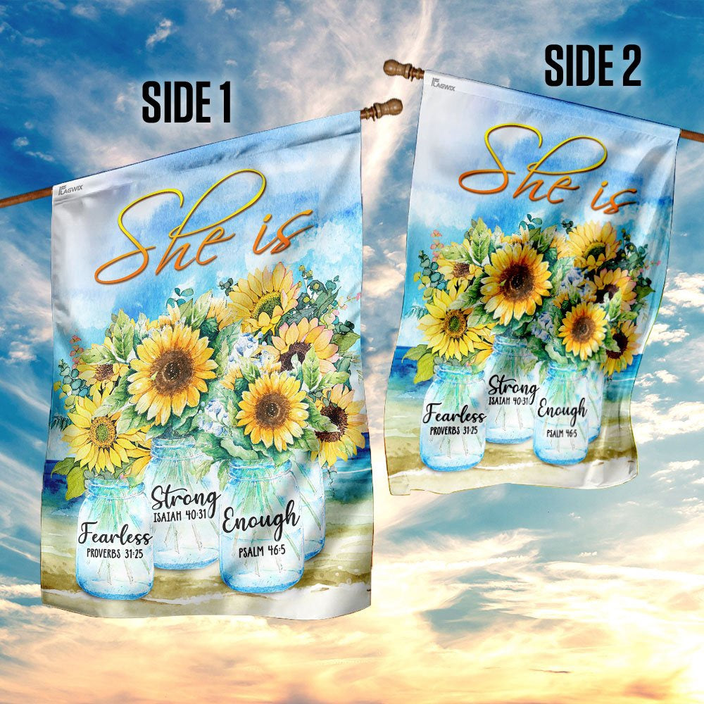 Christian Garden Flags, She Is Strong She Is Fearless She Is Enough Flag, Christian House Flags, Christian Cross Flag, Faith Flag