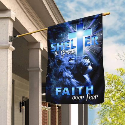Christian Garden Flags, Shelter in Grace Faith over Fear Flag, Christian House Flags, Christian Cross Flag, Faith Flag