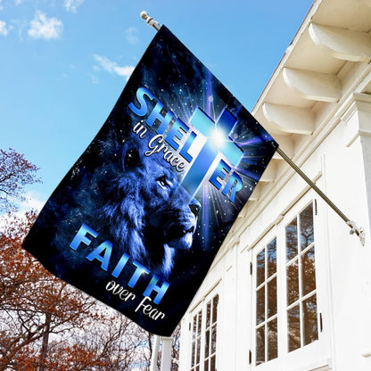 Christian Garden Flags, Shelter in Grace Faith over Fear Flag, Christian House Flags, Christian Cross Flag, Faith Flag
