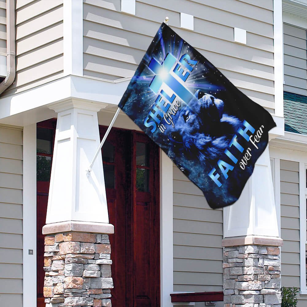 Christian Garden Flags, Shelter in Grace Faith over Fear Flag, Christian House Flags, Christian Cross Flag, Faith Flag