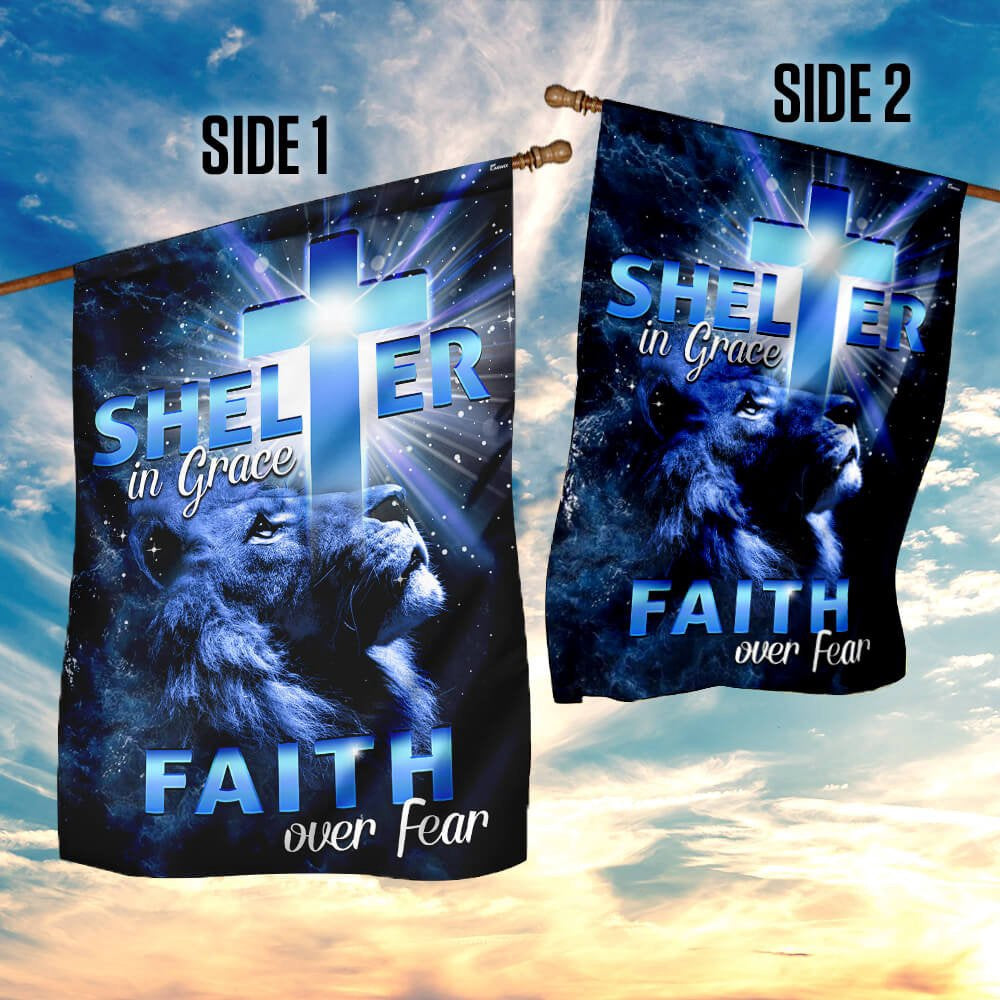 Christian Garden Flags, Shelter in Grace Faith over Fear Flag, Christian House Flags, Christian Cross Flag, Faith Flag