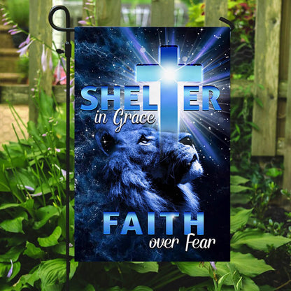Christian Garden Flags, Shelter in Grace Faith over Fear Flag, Christian House Flags, Christian Cross Flag, Faith Flag
