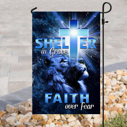 Christian Garden Flags, Shelter in Grace Faith over Fear Flag, Christian House Flags, Christian Cross Flag, Faith Flag