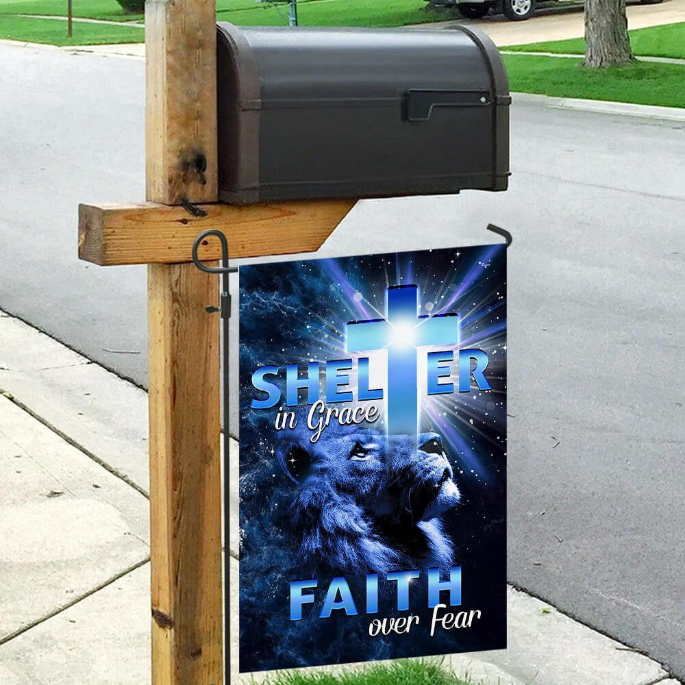Christian Garden Flags, Shelter in Grace Faith over Fear Flag, Christian House Flags, Christian Cross Flag, Faith Flag