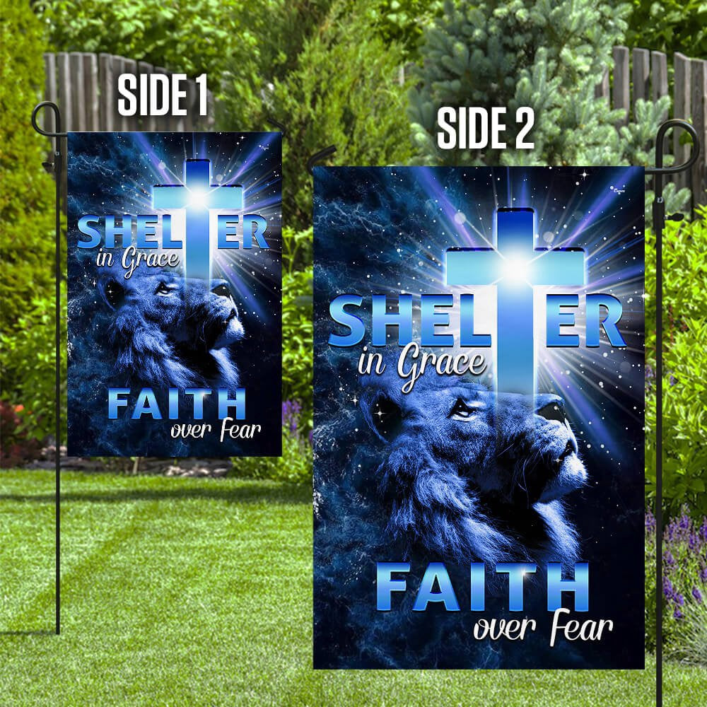 Christian Garden Flags, Shelter in Grace Faith over Fear Flag, Christian House Flags, Christian Cross Flag, Faith Flag