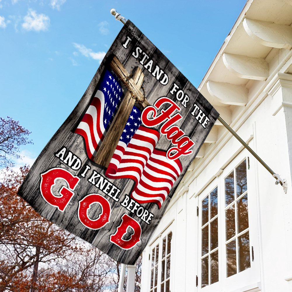 Christian Garden Flags, Stand For The Flag Kneel Before God Christian American Flag, Christian House Flags, Christian Cross Flag, Faith Flag