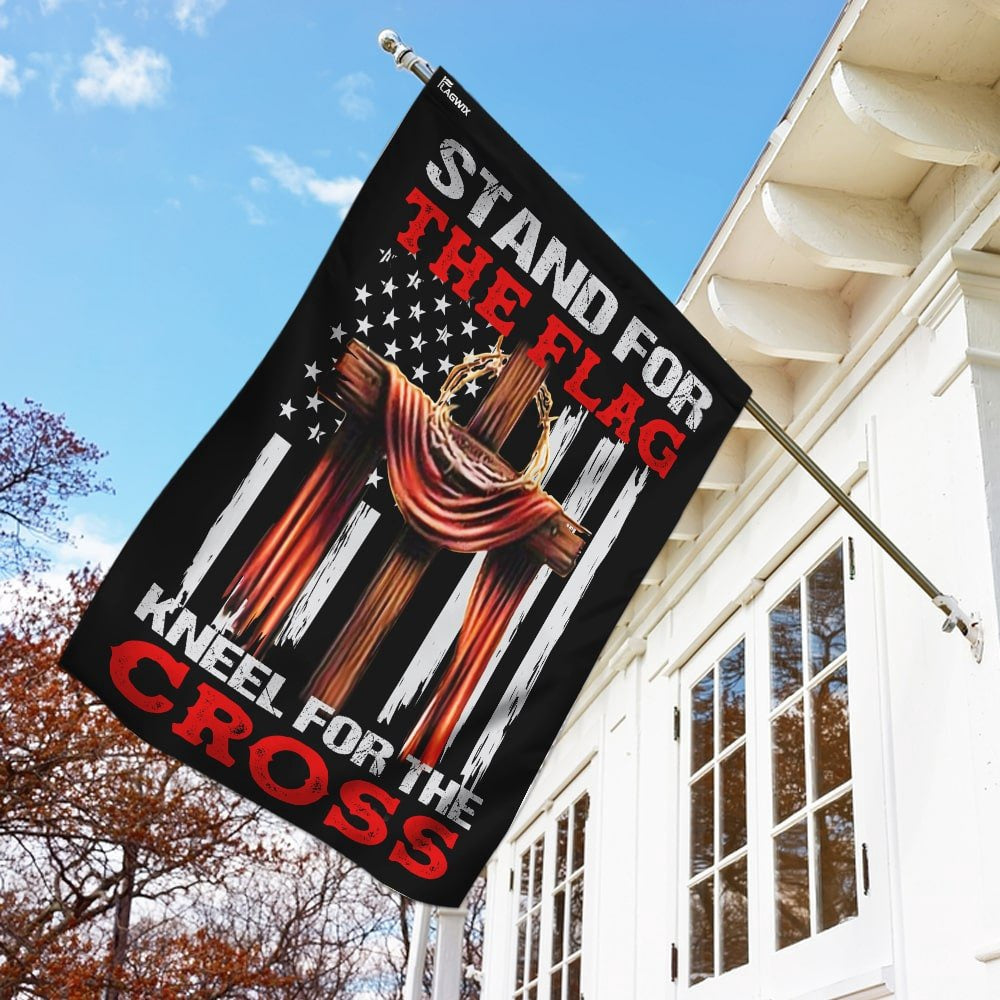 Christian Garden Flags, Stand For The Flag Kneel For The Cross Flag, Christian House Flags, Christian Cross Flag, Faith Flag