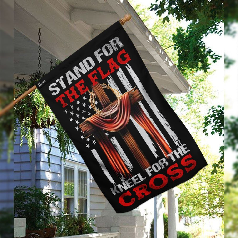 Christian Garden Flags, Stand For The Flag Kneel For The Cross Flag, Christian House Flags, Christian Cross Flag, Faith Flag