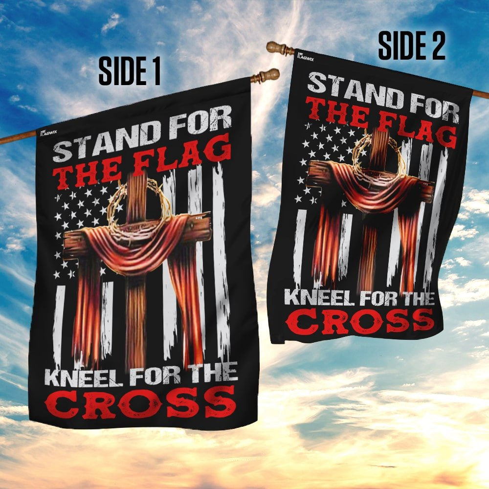 Christian Garden Flags, Stand For The Flag Kneel For The Cross Flag, Christian House Flags, Christian Cross Flag, Faith Flag