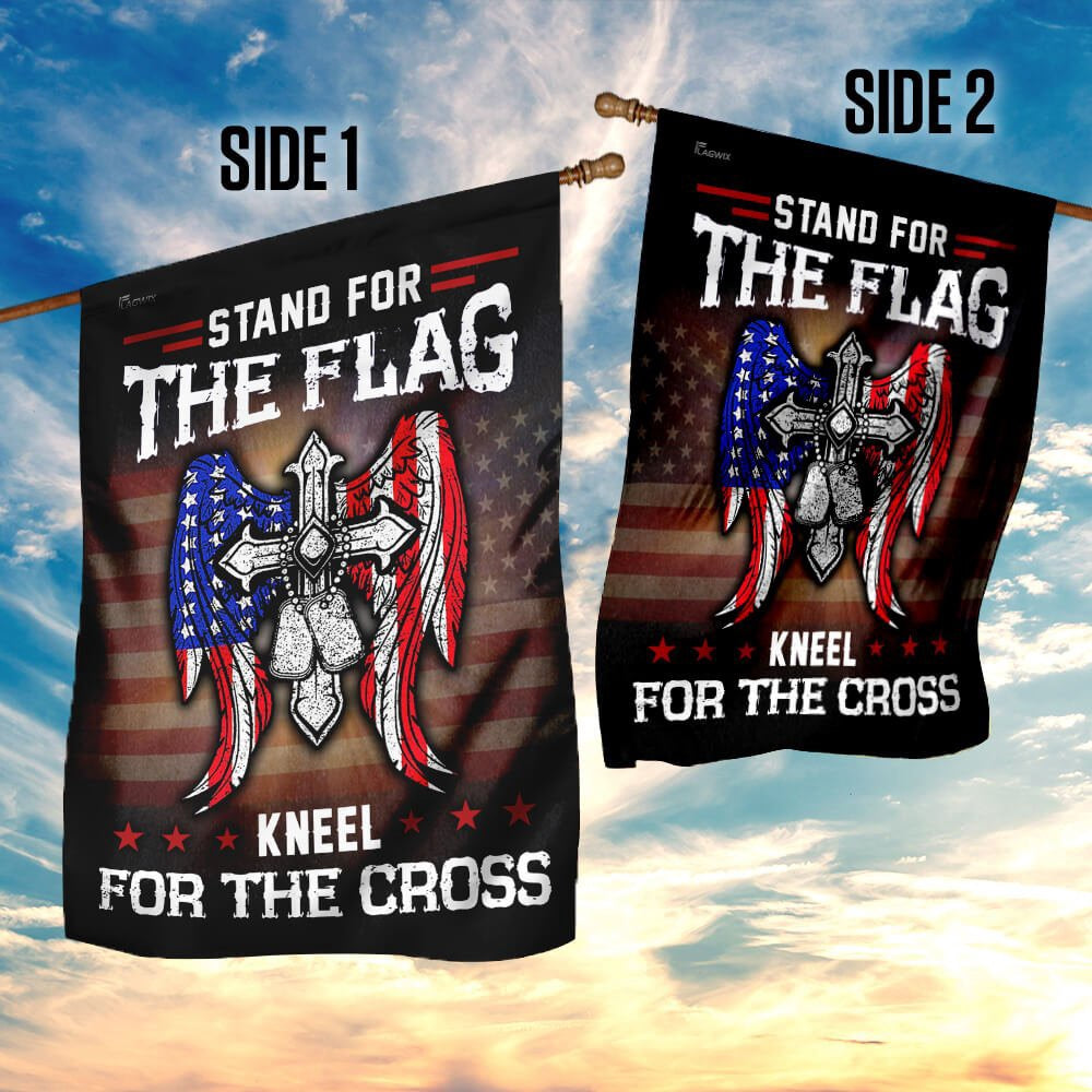 Christian Garden Flags, Stand For The Flag Kneel For The Cross Flag, Garden Flag, Christian House Flags, Christian Cross Flag, Faith Flag